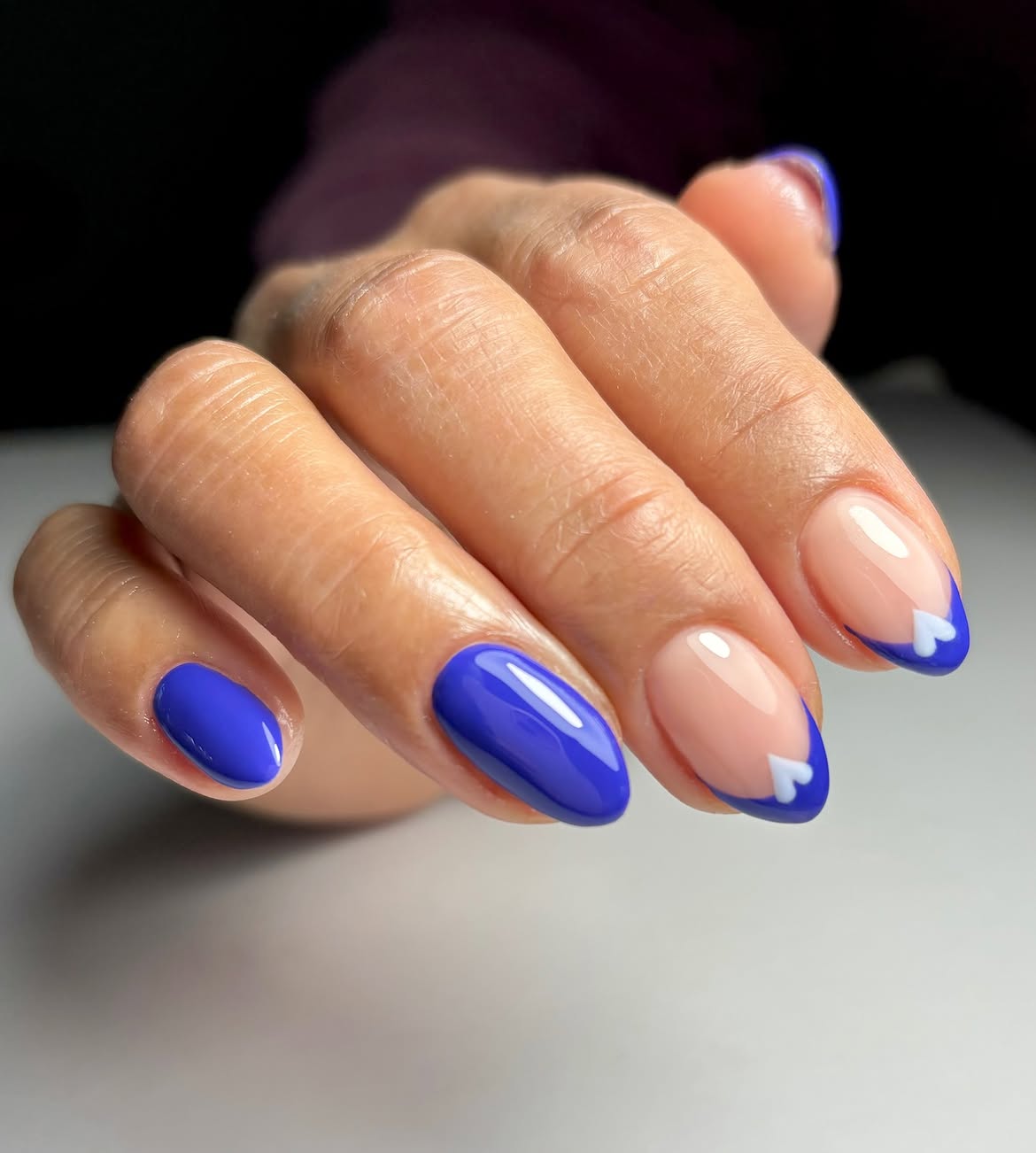 Electric Blue French Tips With White Hearts