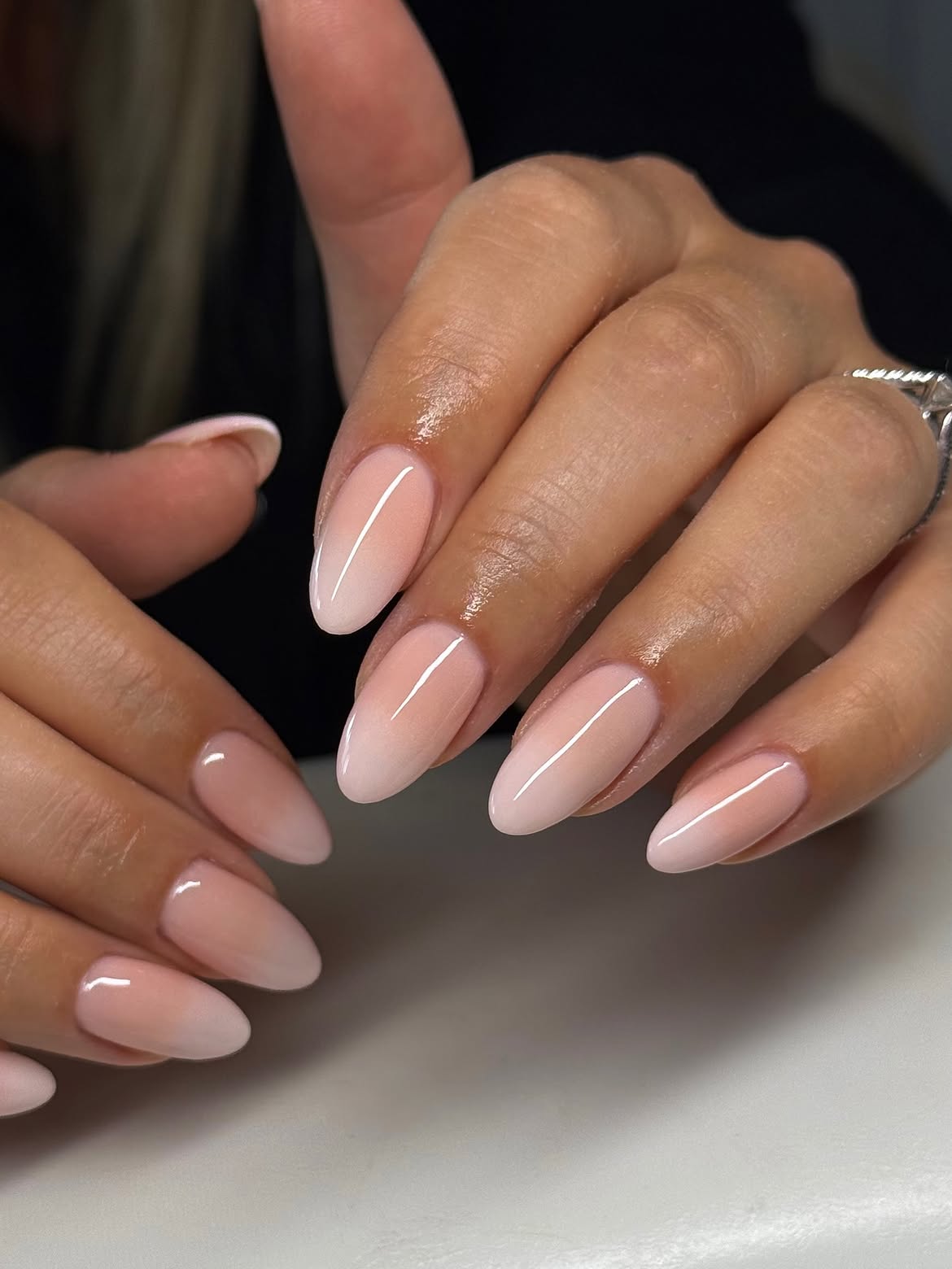Elegant Almond Ombre Nails with Glossy Finish