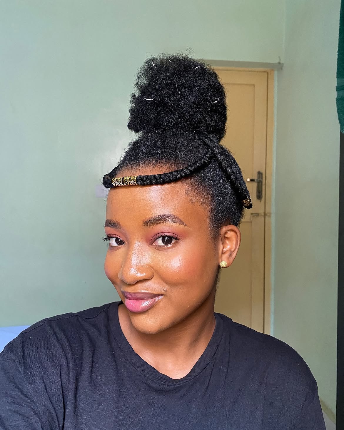 Elegant Braided Crown With High Puff