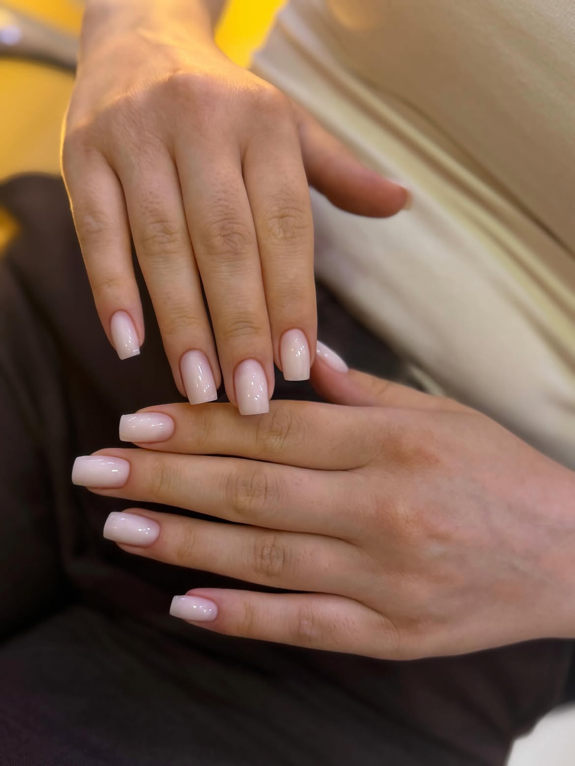 Elegant Milky Pink Squoval Nails