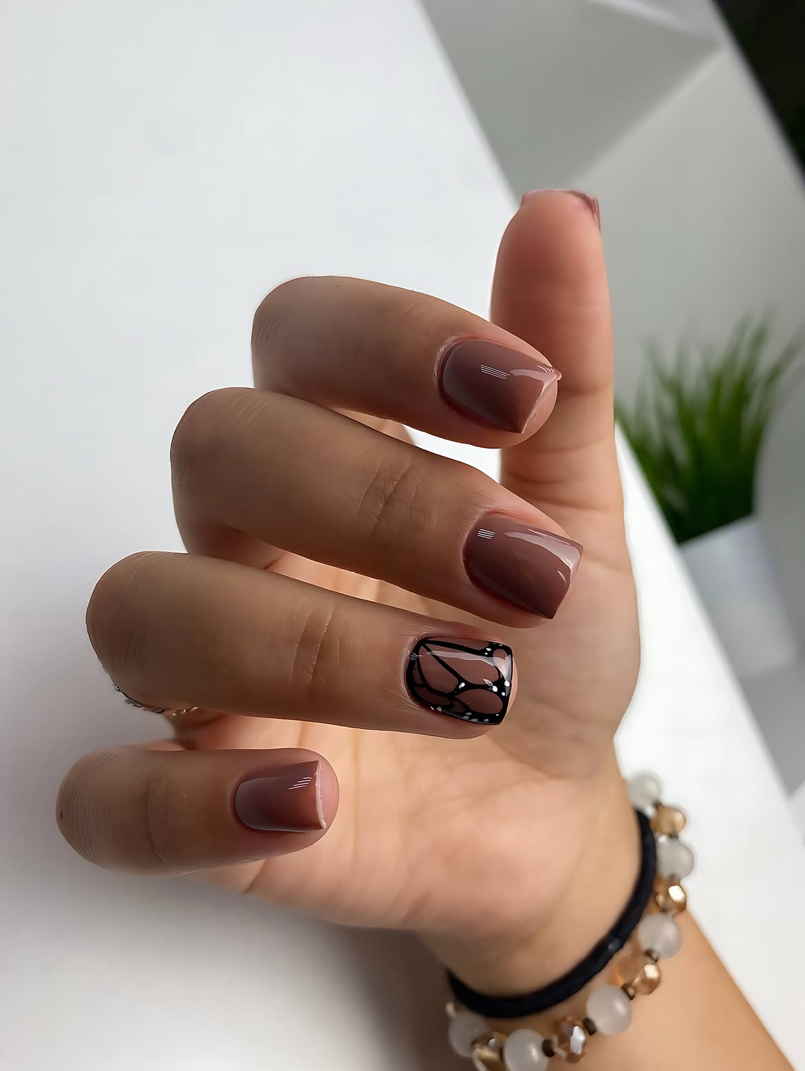 Elegant Muted Mauve Butterfly Accent Nails