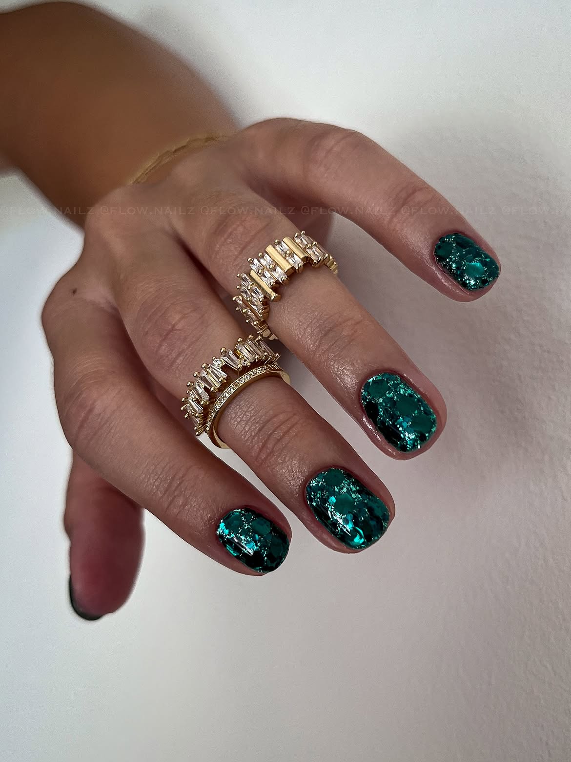 Emerald Green Shattered Glass Gel Nails