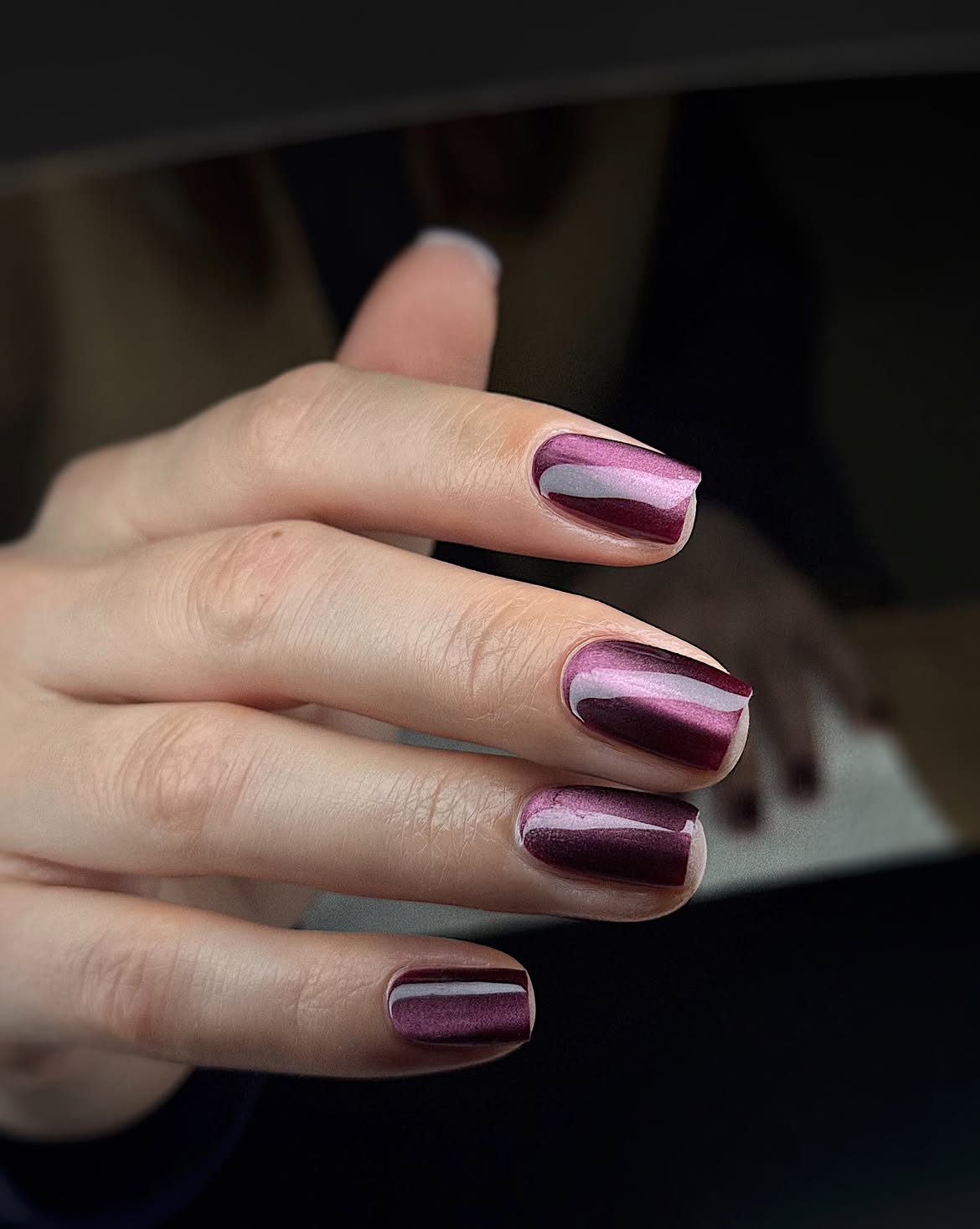 Ethereal Plum Cat Eye Square Nails