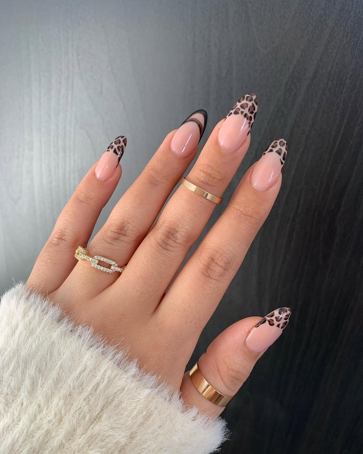 Fall Cheetah French Tip Almond Nails