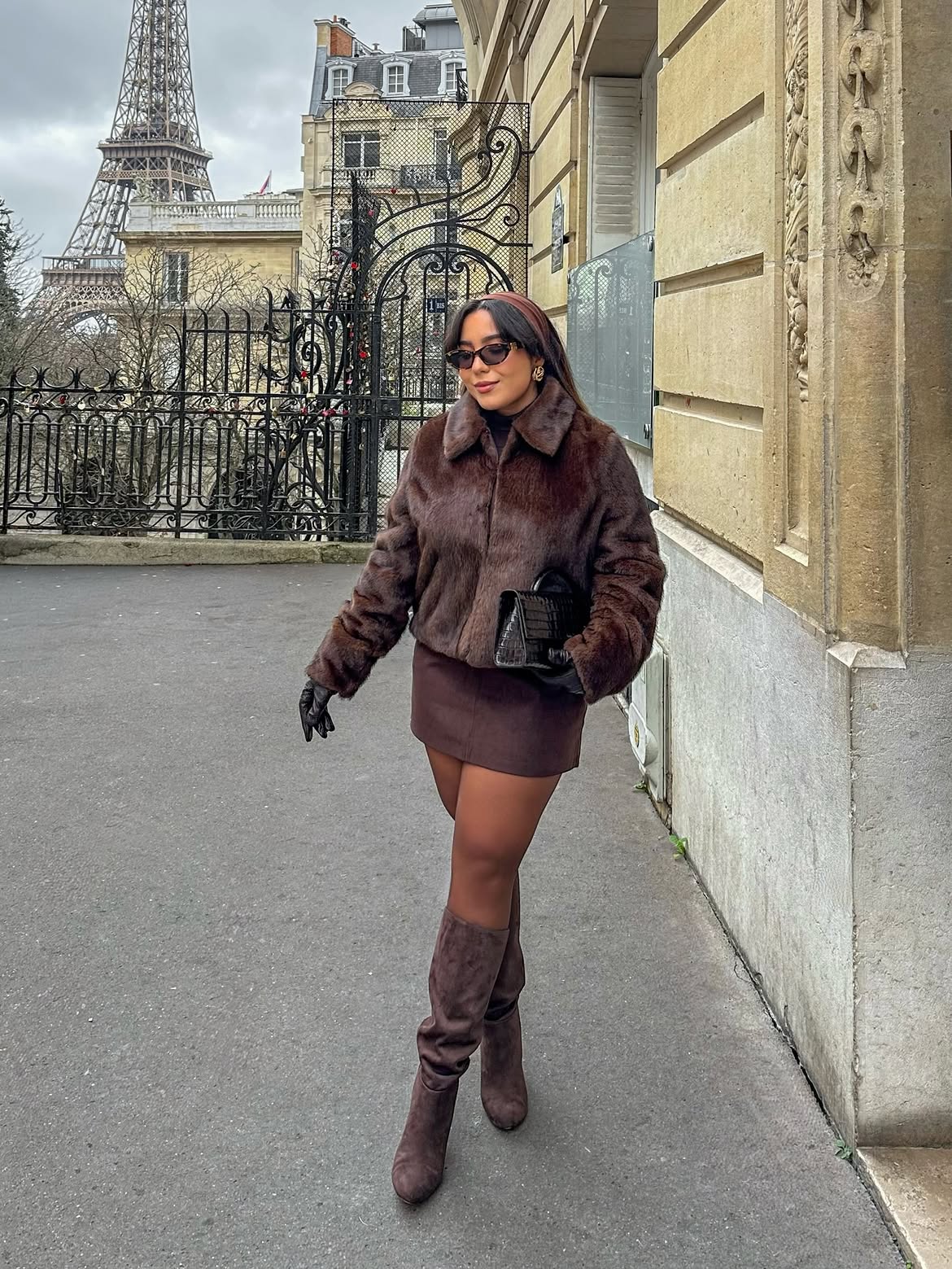 Faux Fur Jacket And Suede Mini Skirt Parisian Fall Look
