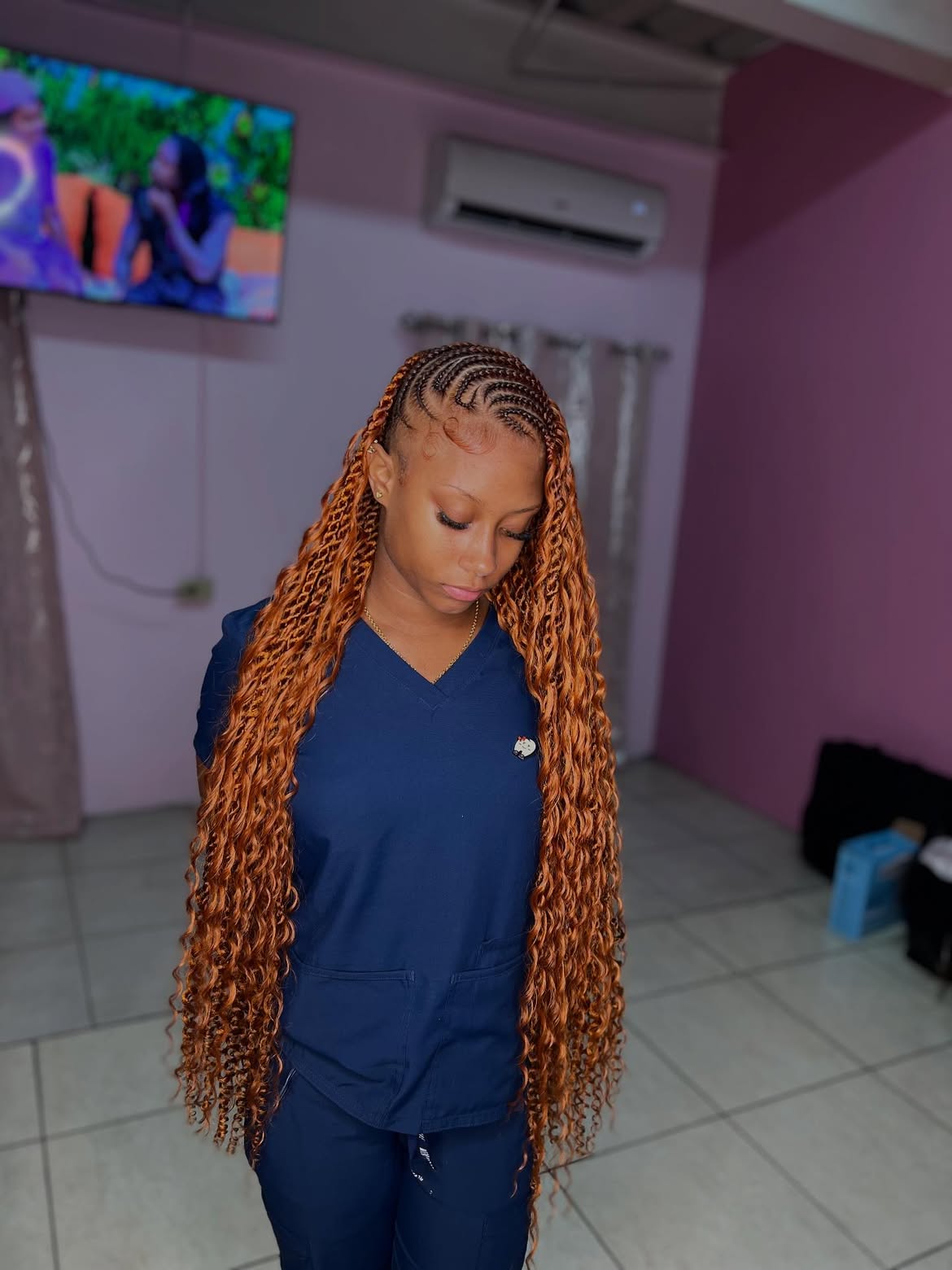 Fiery Copper Fulani Braids With Cascading Curls