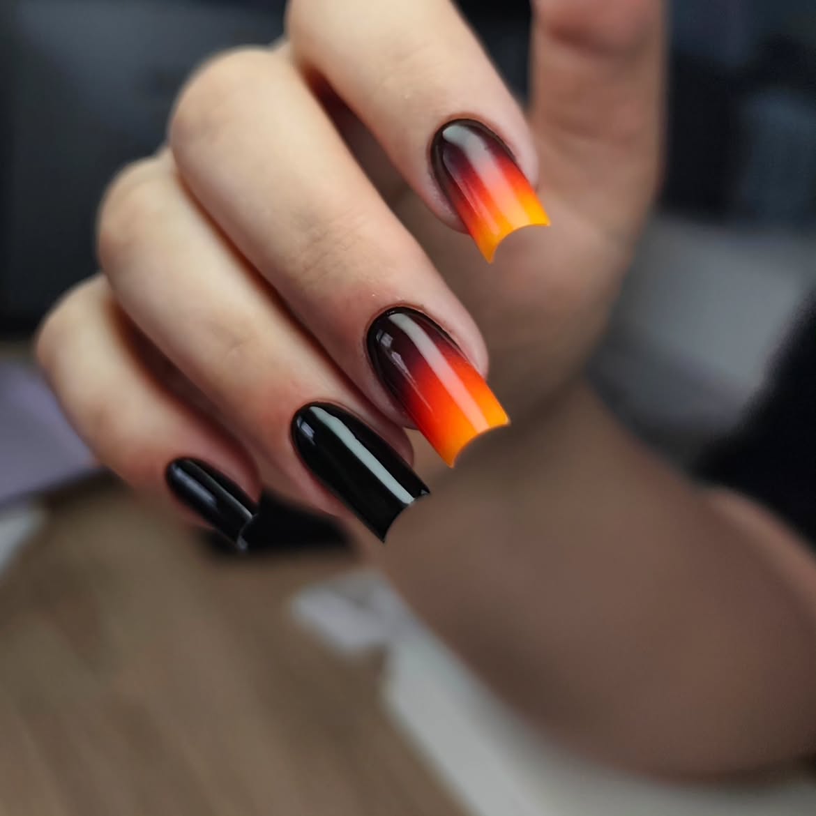 Fiery Ombre Glossy Square Nails