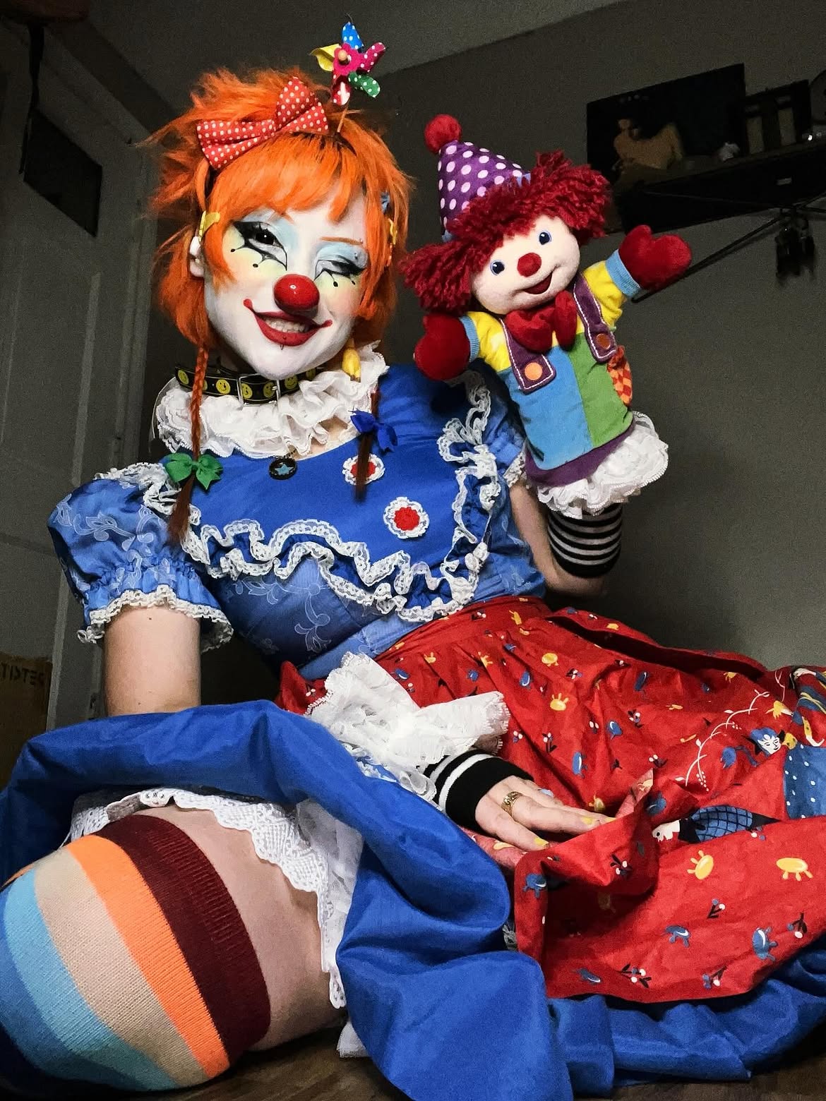 Fiery Orange Clown Wig With Playful Pigtails