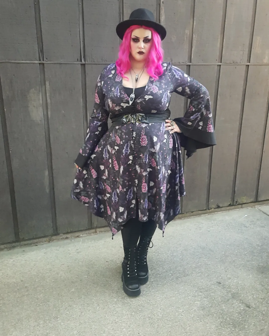 Floral Print Witchy Dress With Platform Boots