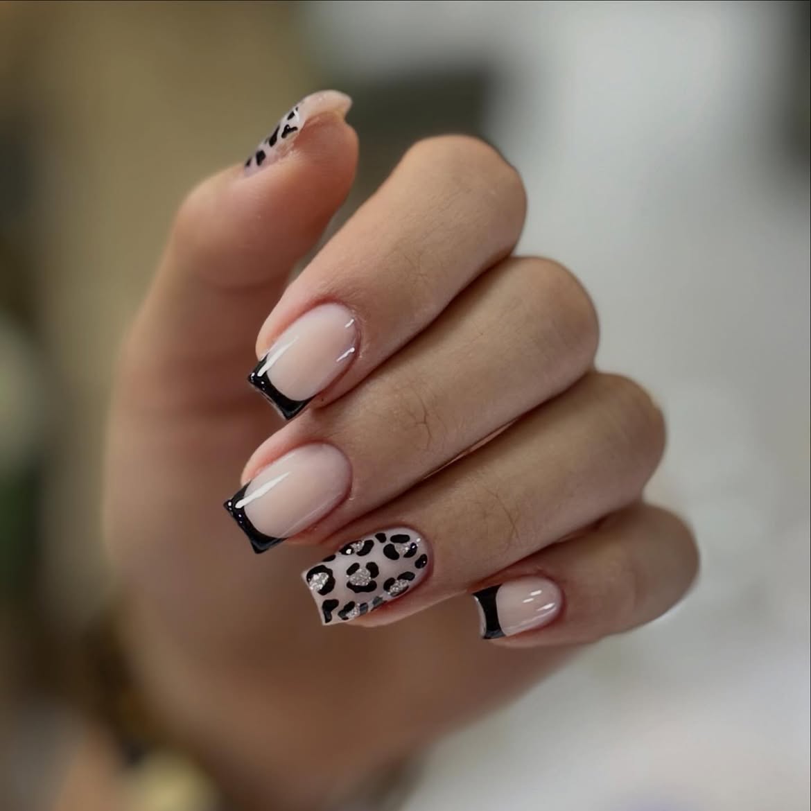 French Tip Cheetah Accent Nails