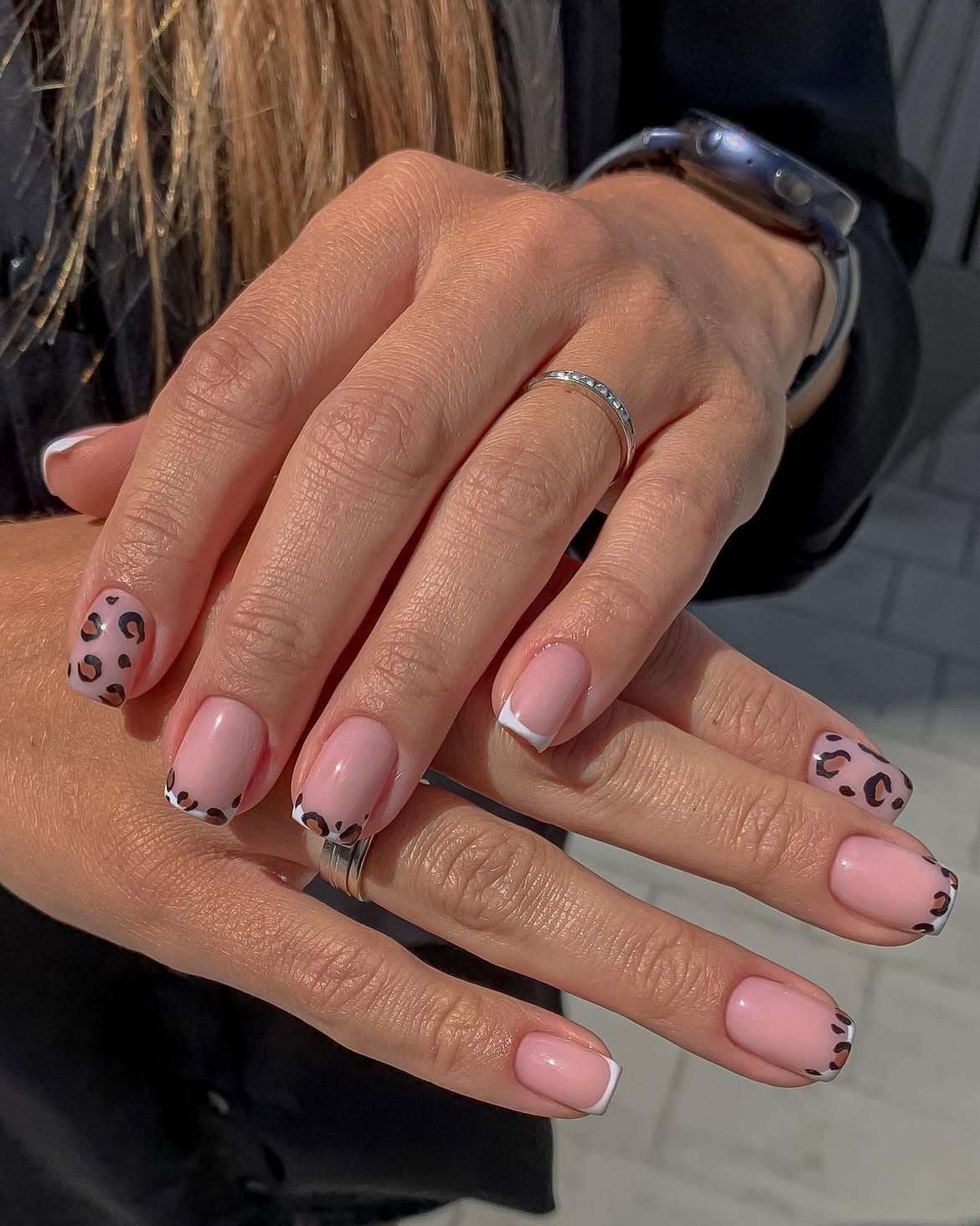 French Tip Leopard Accent Nails