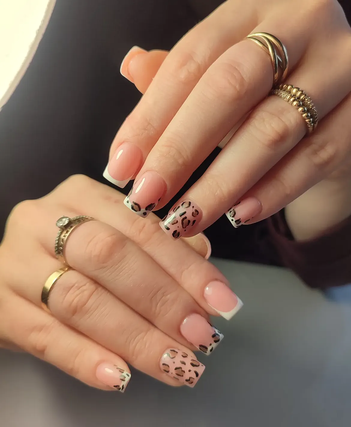 French Tips with Cheetah Accent Nails