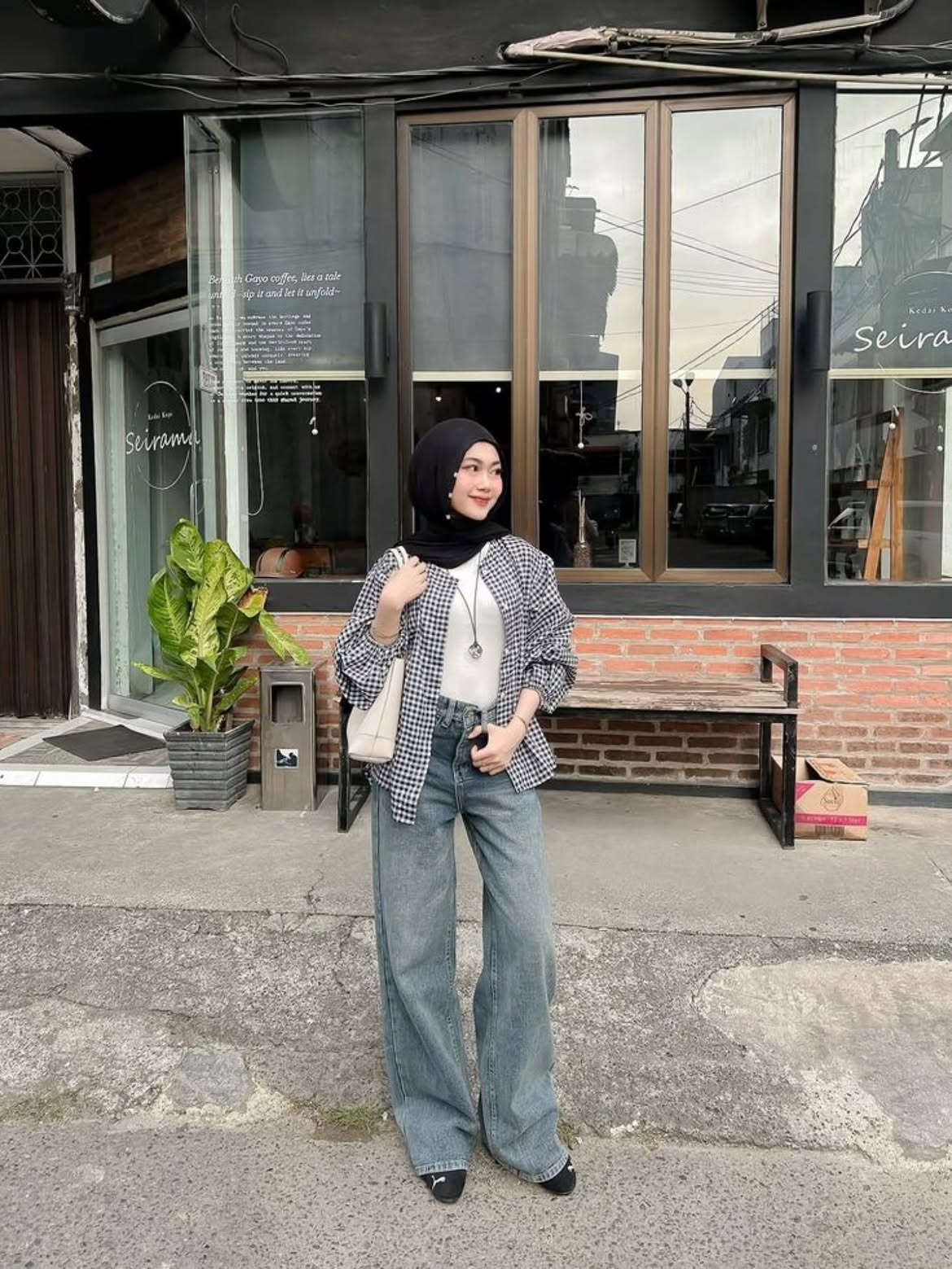 Gingham Overshirt With Wide Leg Jeans
