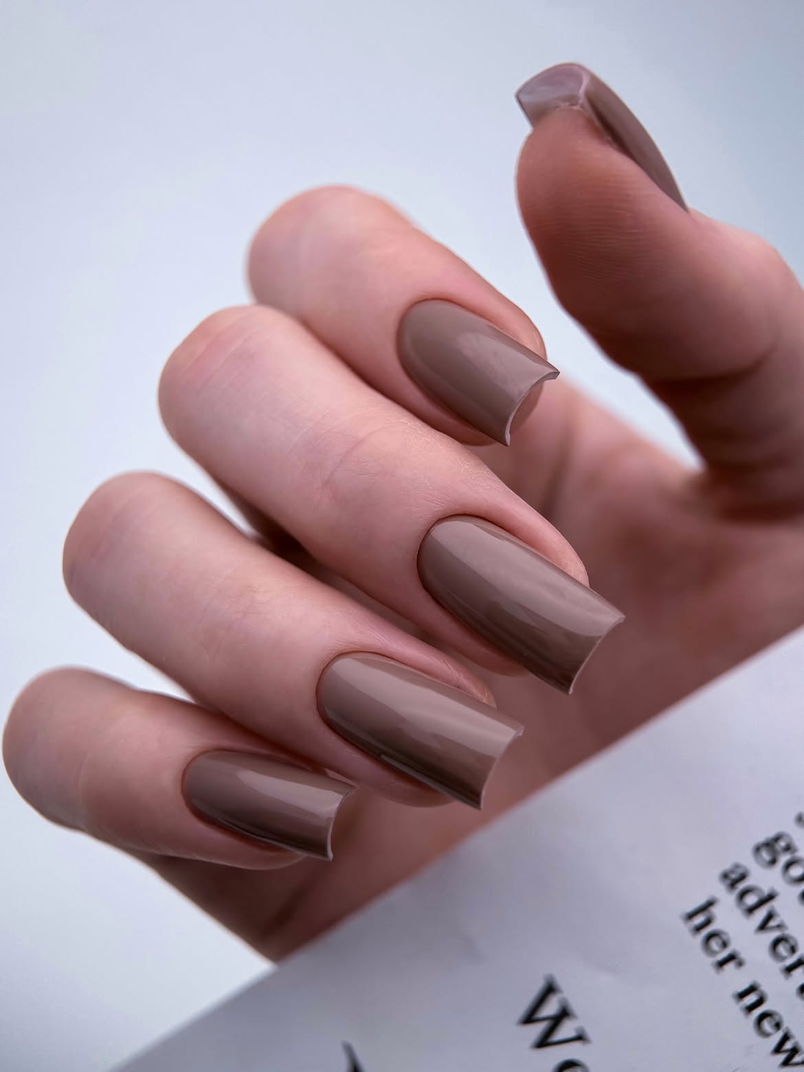 Glamorous Taupe Glossy Square Nails