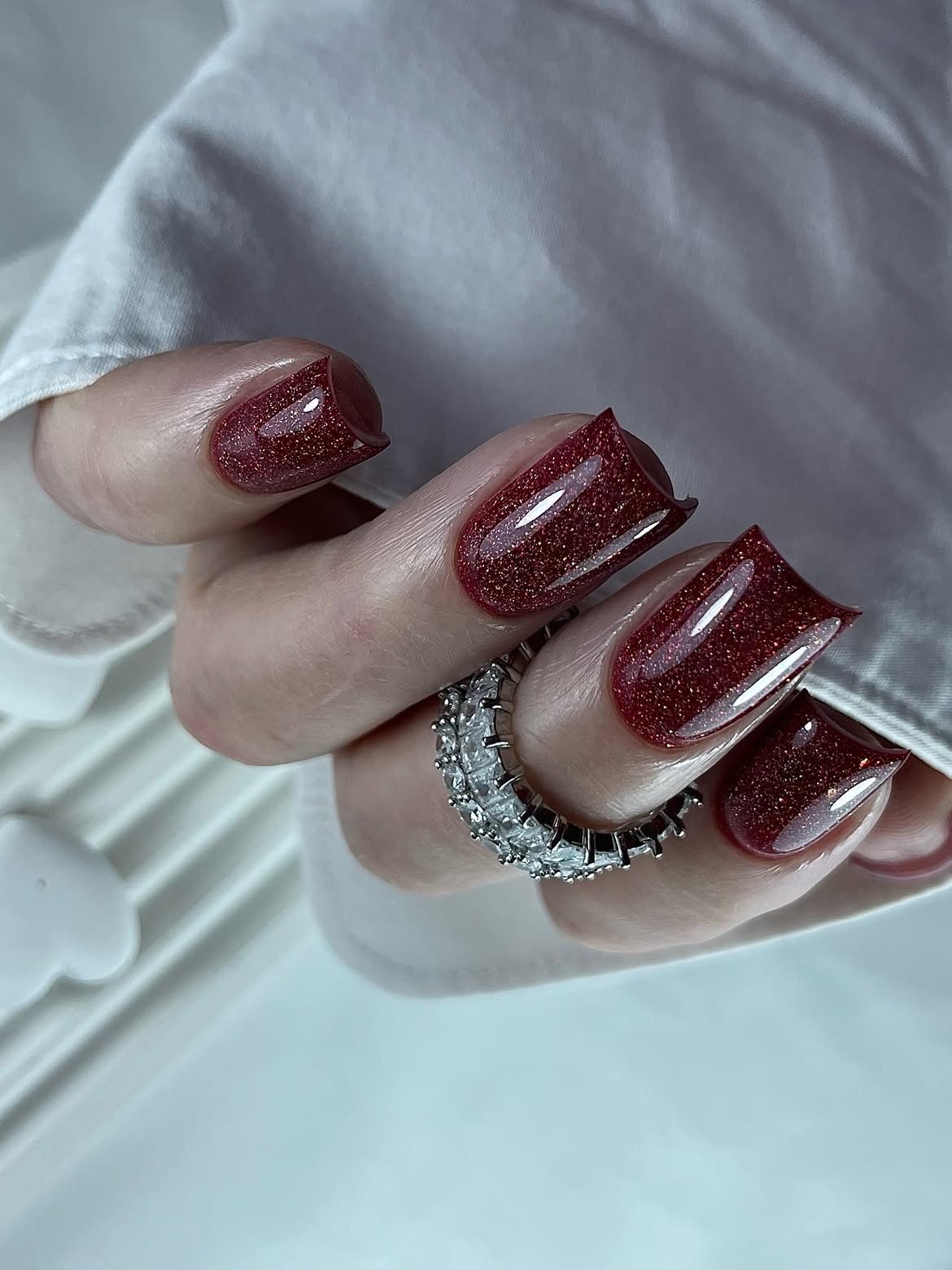 Glistening Cranberry Sparkle Square Nails