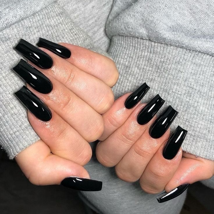 28 Stunning Coffin Nail Ideas for Your Perfect Fall Look 11 Glossy Black High Shine Coffin Nails