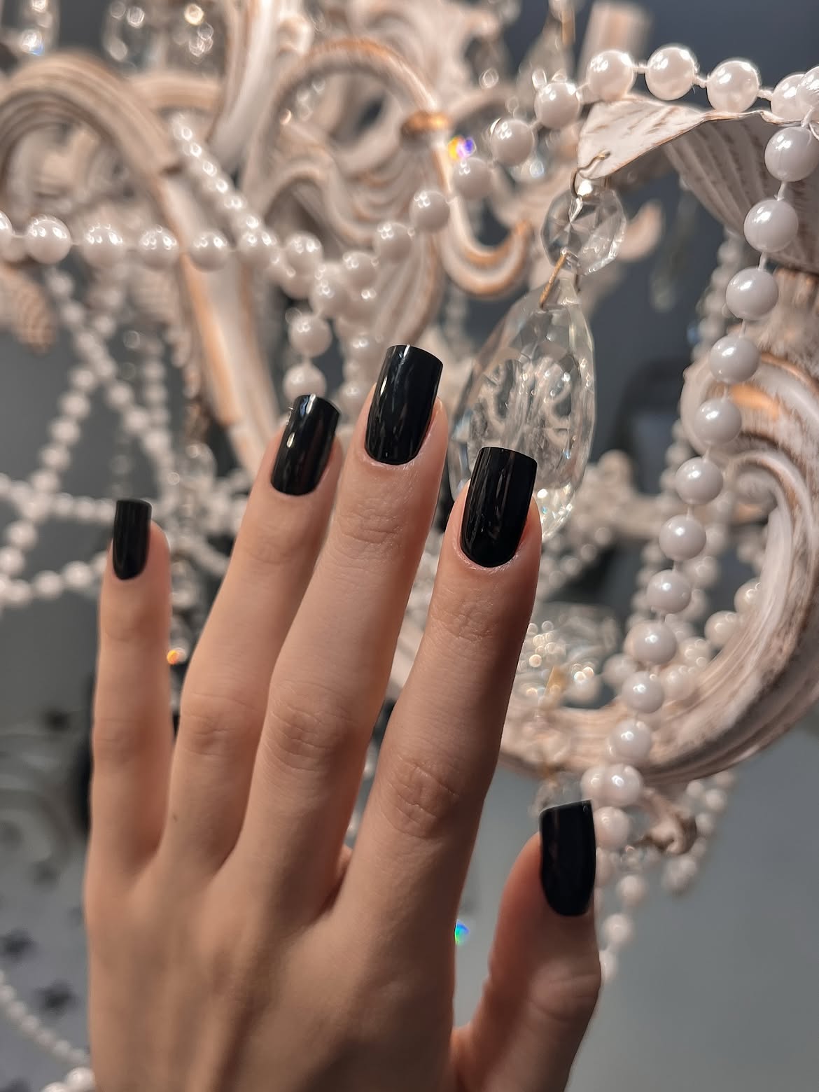 Glossy Black Square Nails for Fall