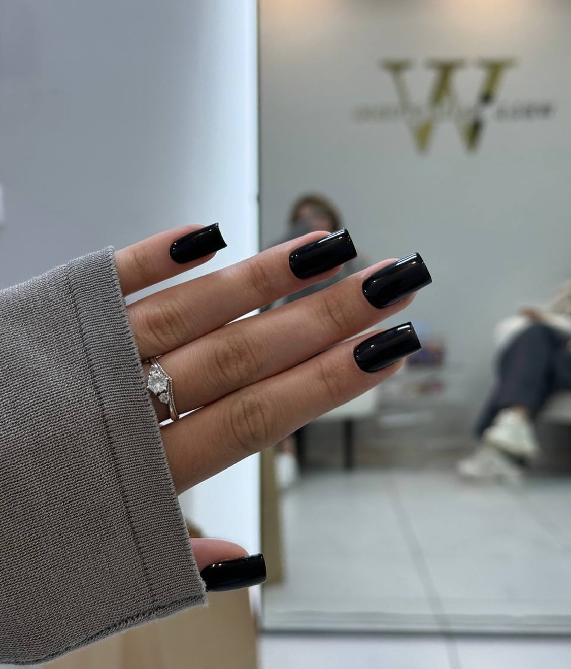 Glossy Black Square Press-On Nails