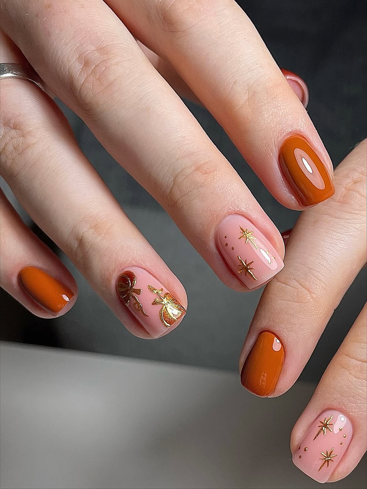 Glossy Burnt Orange and Rose Gold Autumn Mix