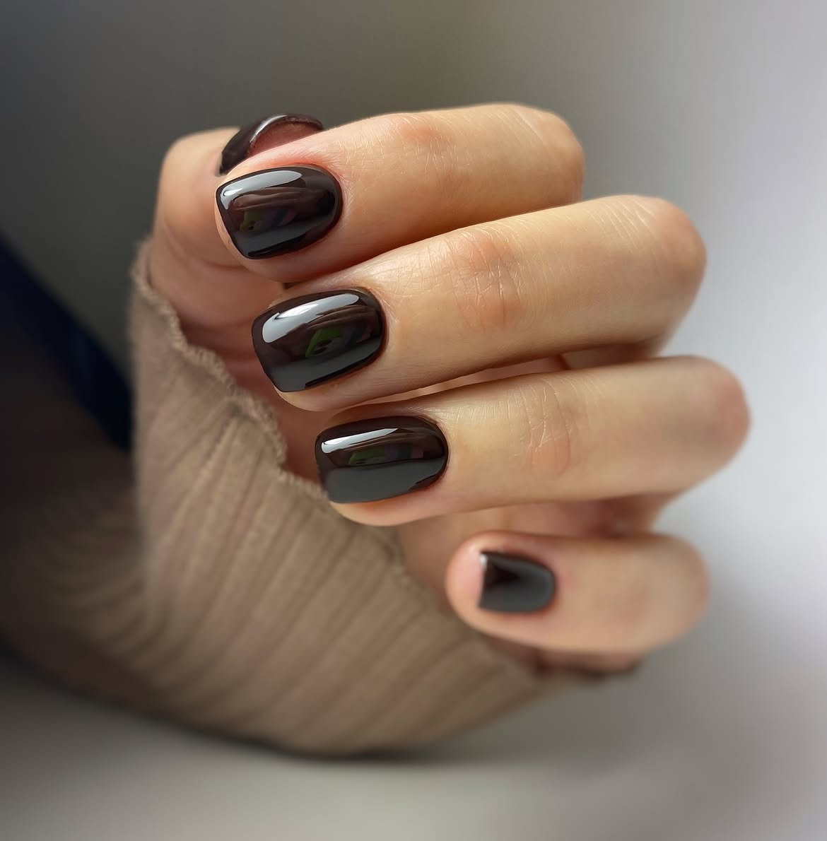 Glossy Chocolate Brown Square Nails