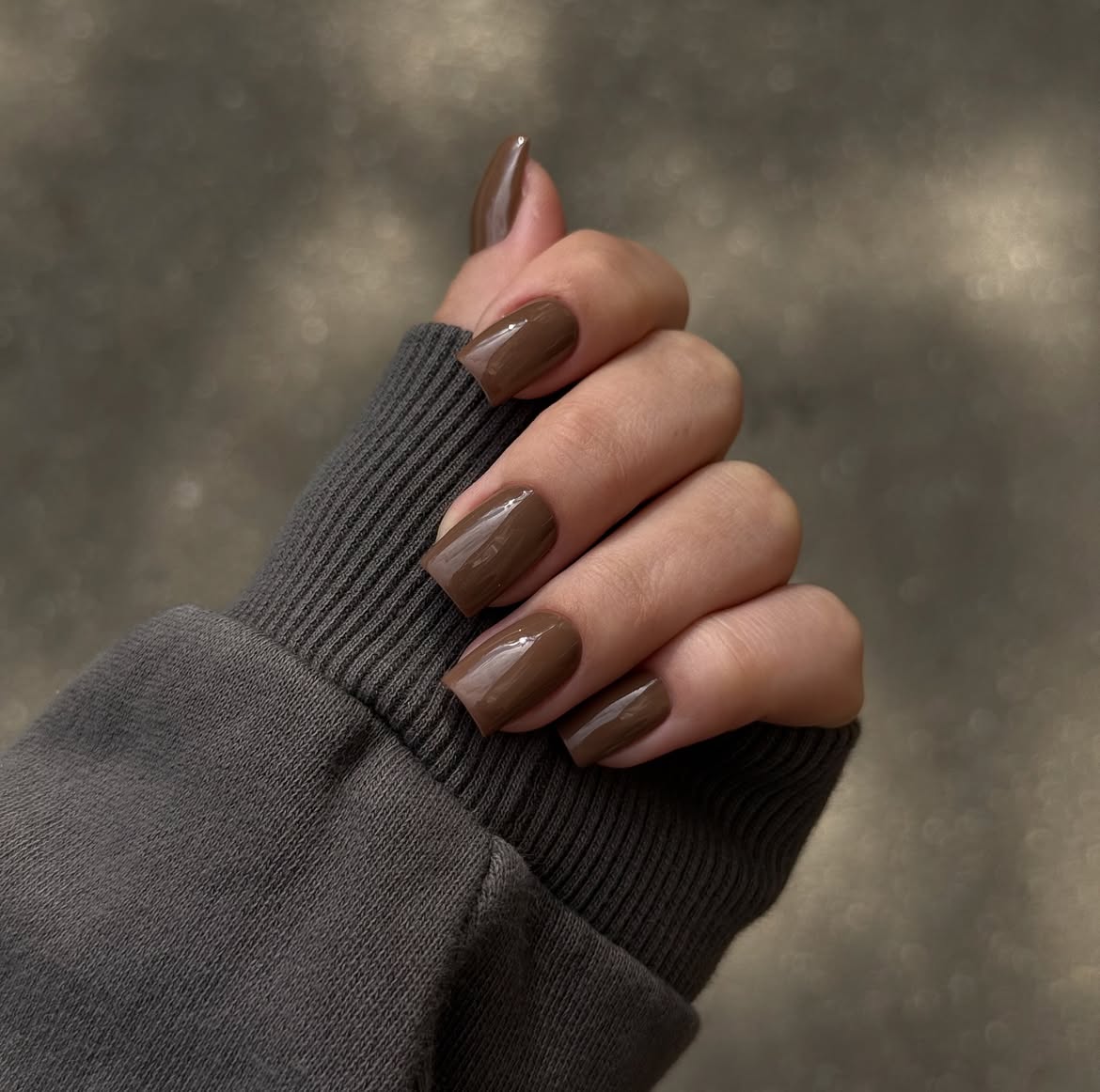 Glossy Chocolate Brown Square Nails