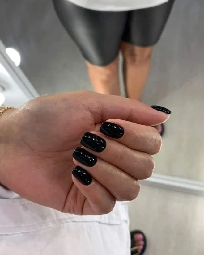 Glossy Classic Black Oval Nails
