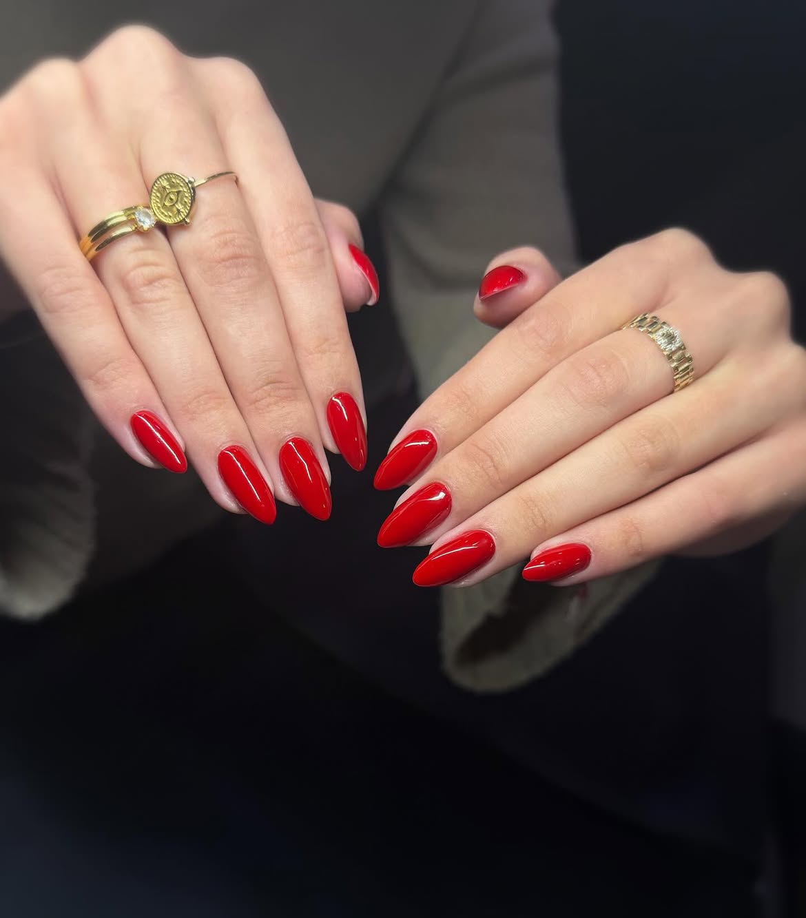 Glossy Crimson Red Almond Nails