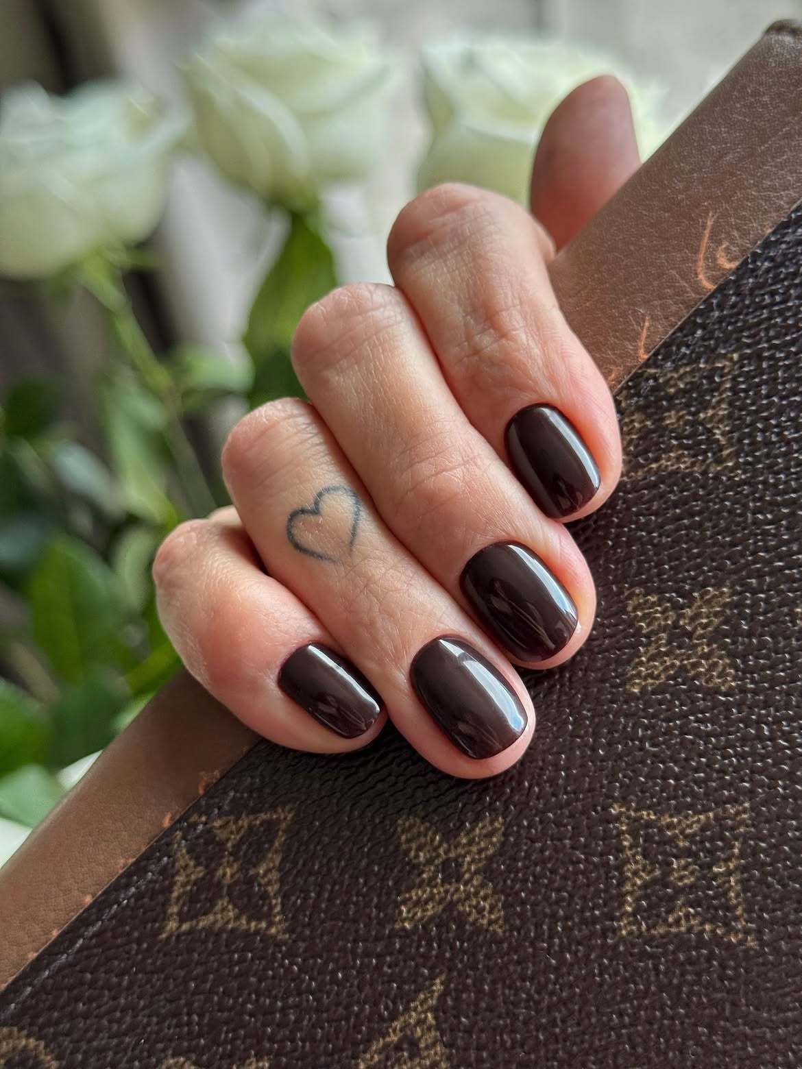 Glossy Dark Chocolate Oval Nails