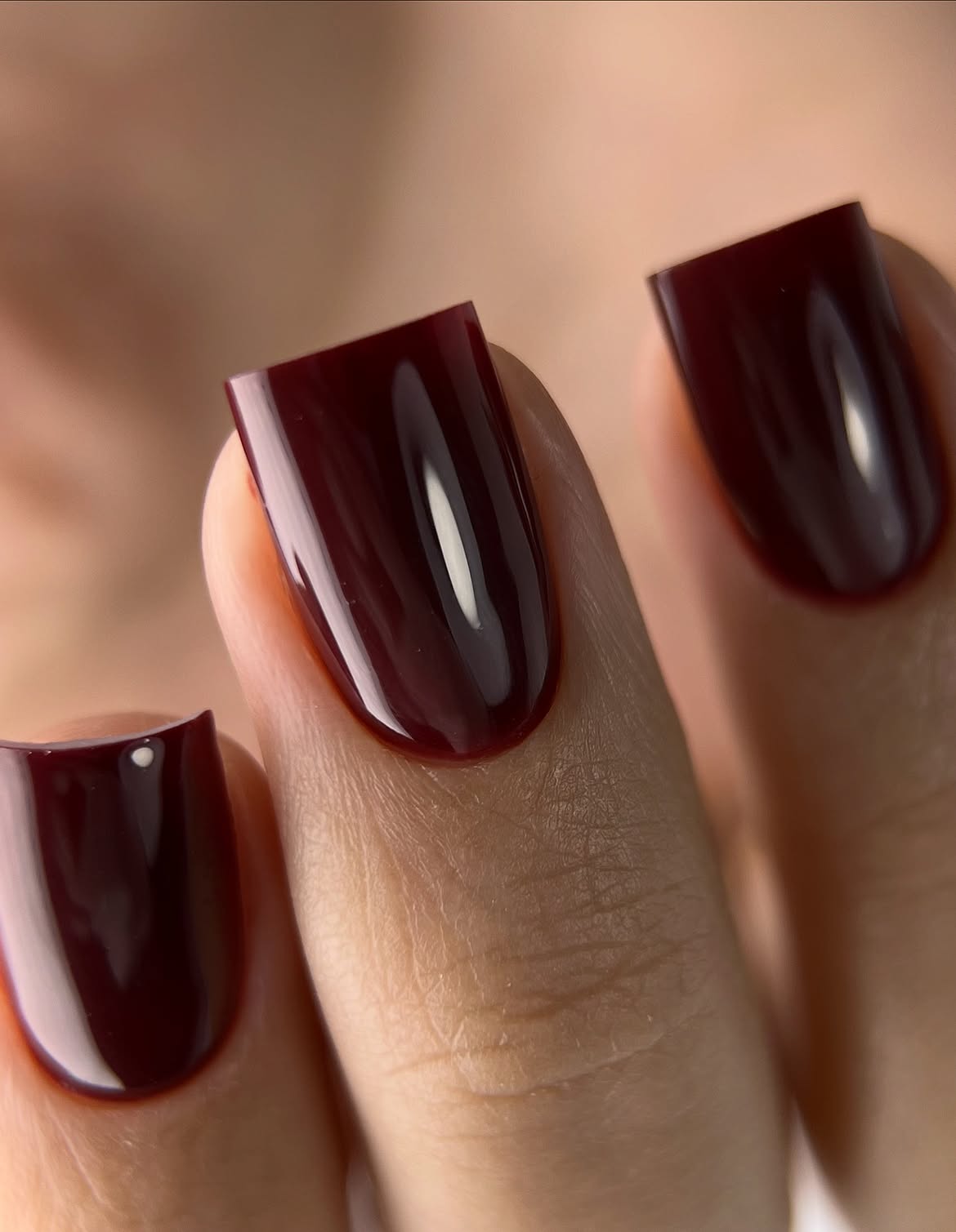 Glossy Deep Burgundy Oval Nails