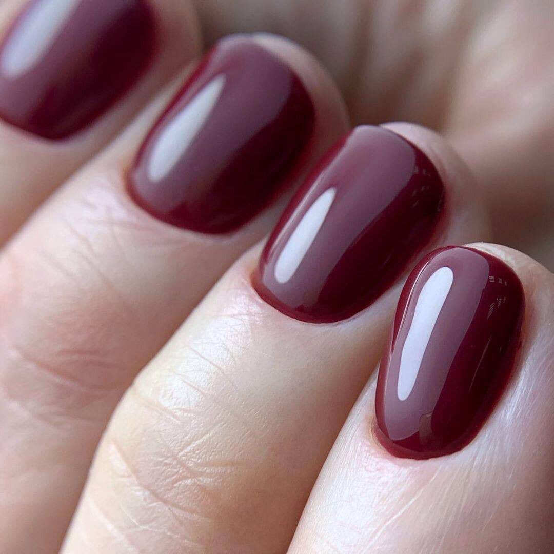 Glossy Deep Burgundy Oval Nails