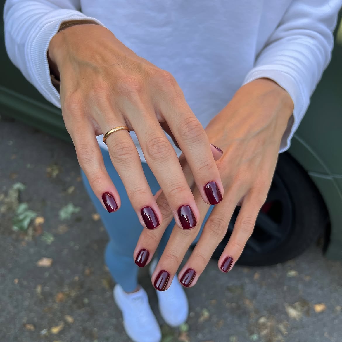 Glossy Deep Burgundy Short Squoval Nails