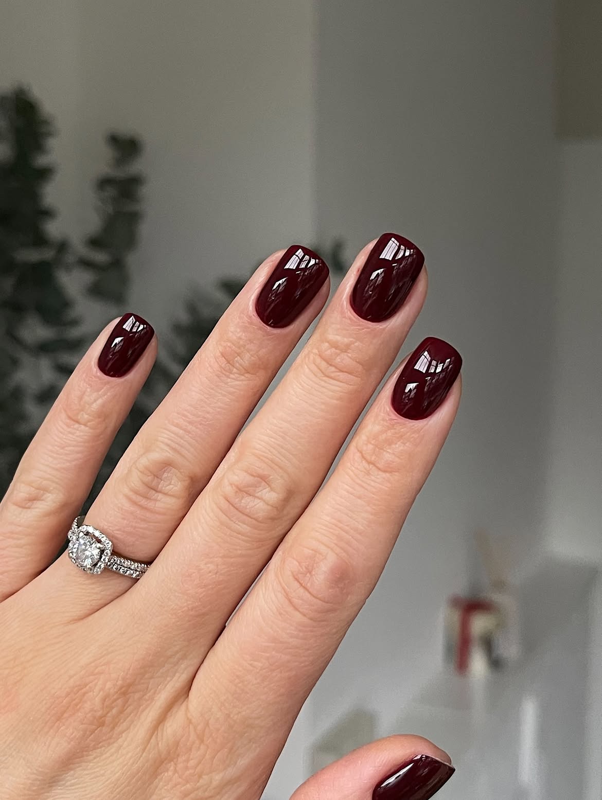 Glossy Deep Burgundy Square Nails