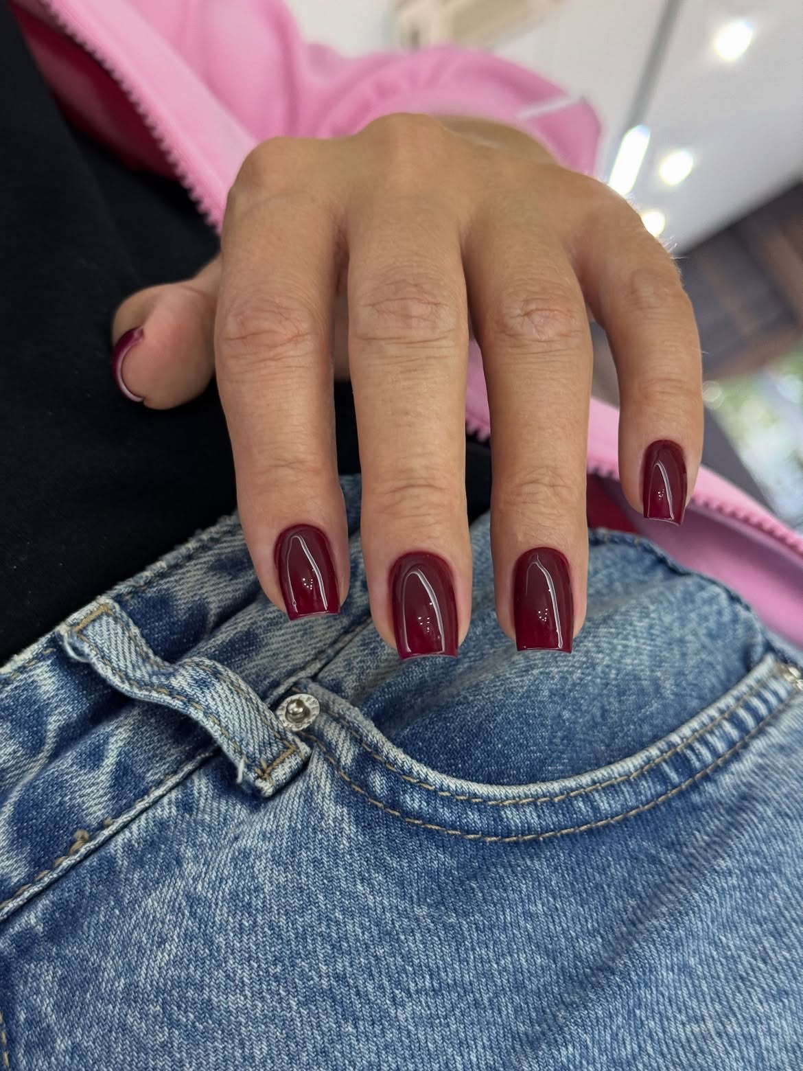 Glossy Deep Burgundy Square Nails