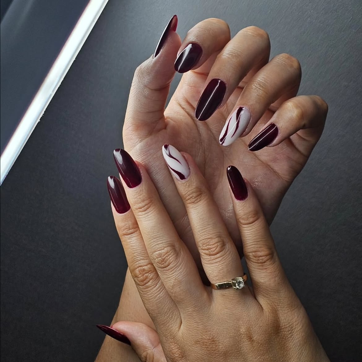 Glossy Deep Burgundy Swirl Almonds