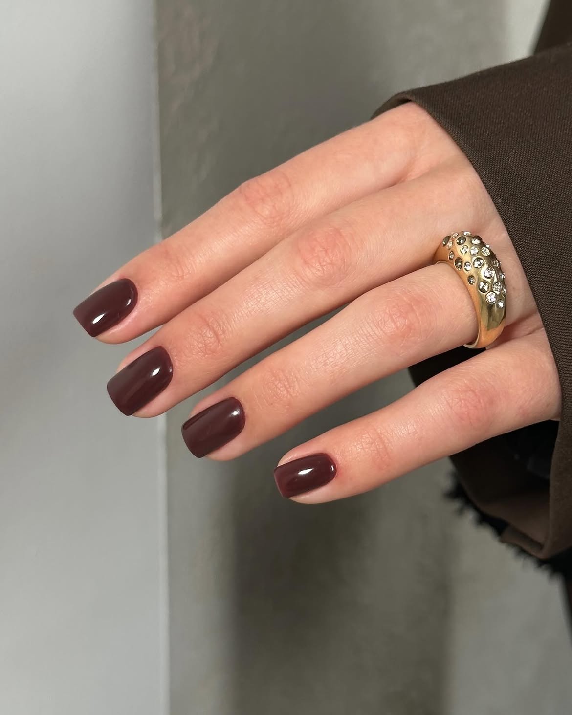 Glossy Deep Chocolate Brown Square Nails