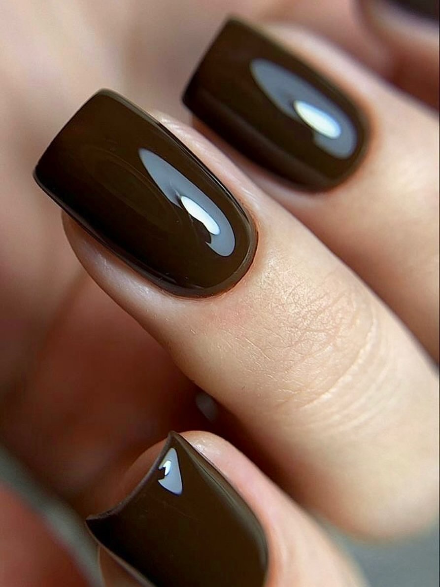 Glossy Deep Chocolate Square Nails