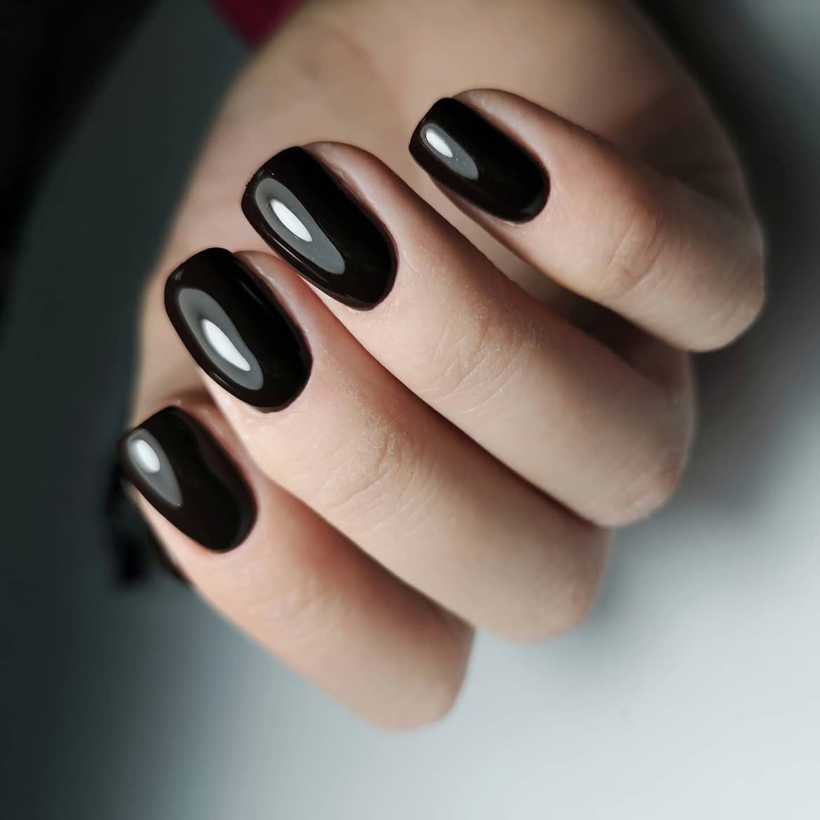 Glossy Deep Espresso Oval Nails