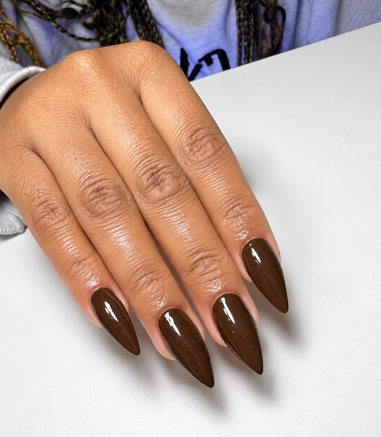 Glossy Deep Espresso Stiletto Nails