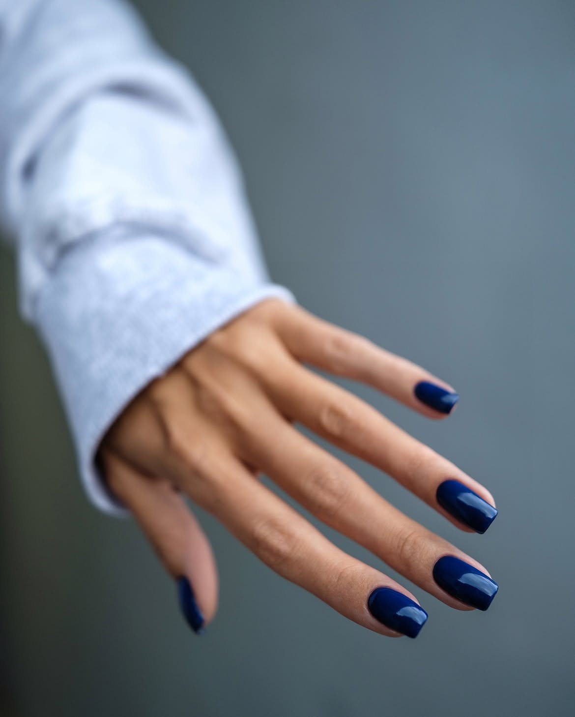 Glossy Deep Navy Blue Coffin Nails