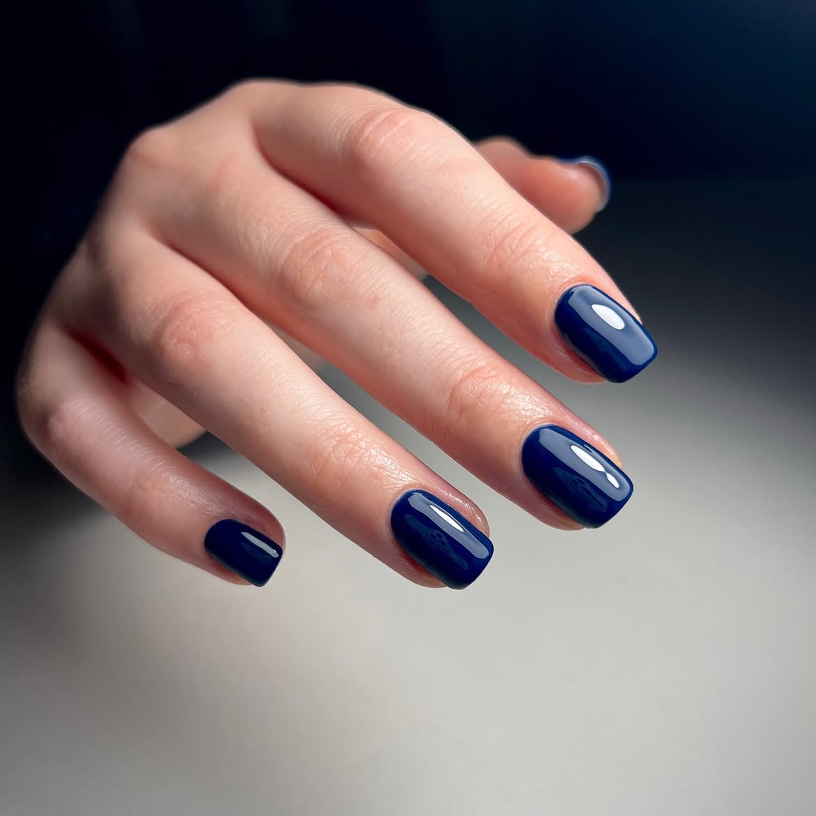 Glossy Deep Navy Blue Square Nails