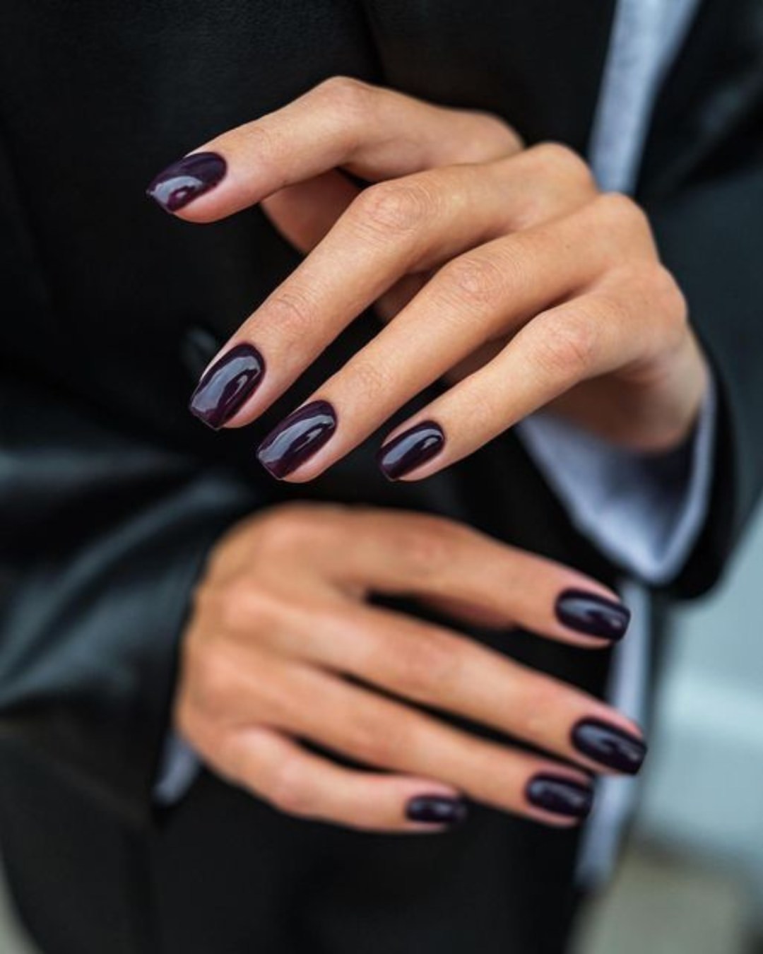 Glossy Deep Plum Square Fall Nails