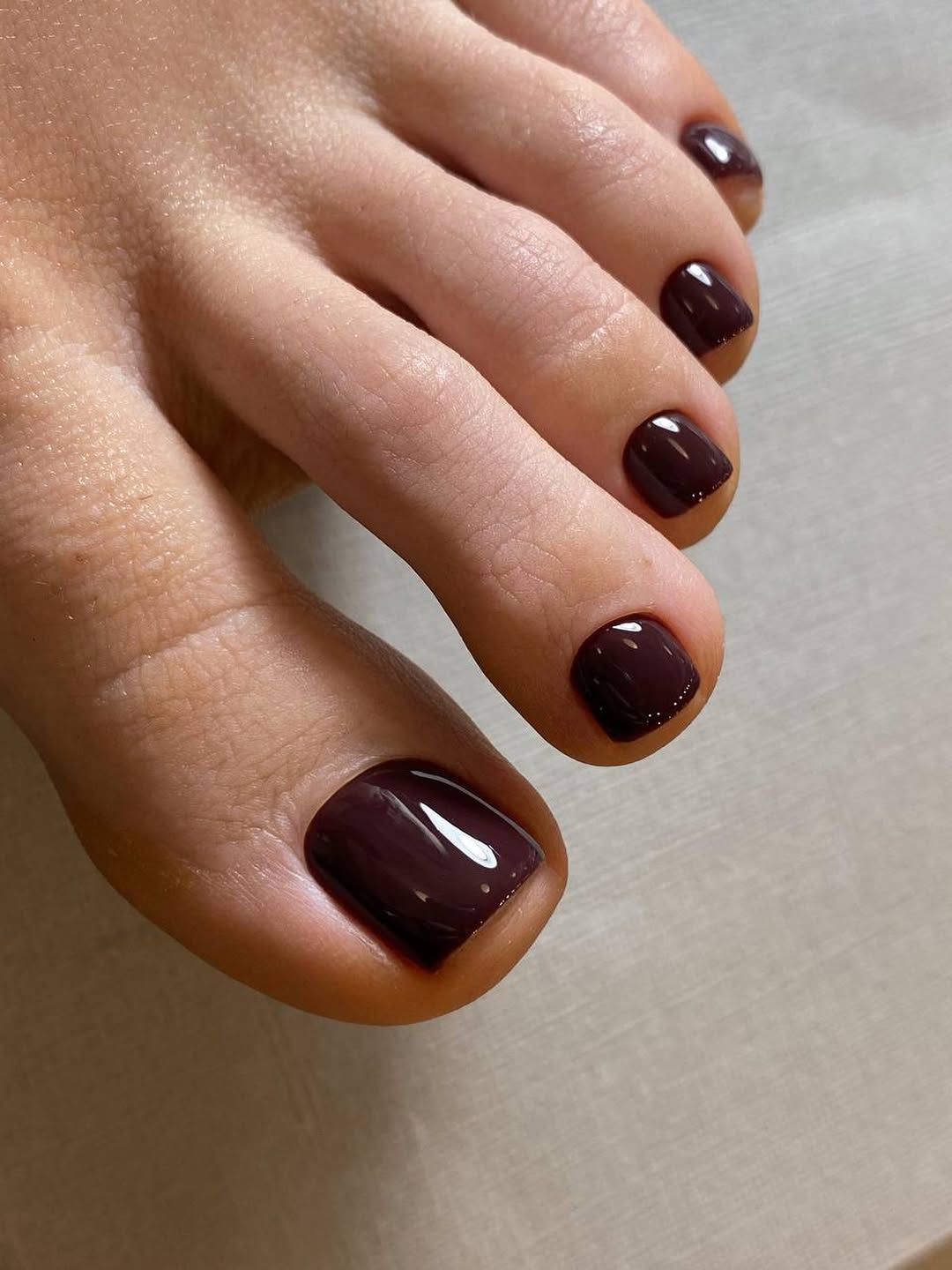 Glossy Deep Plum Squared Toe Pedicure