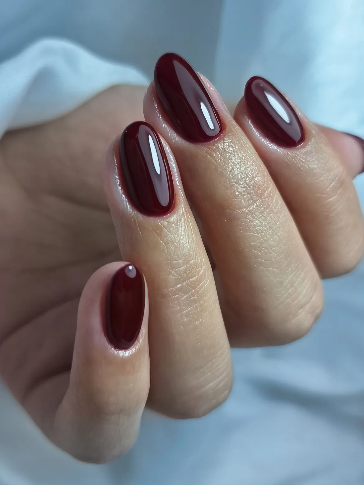 Glossy Deep Wine Oval Nails