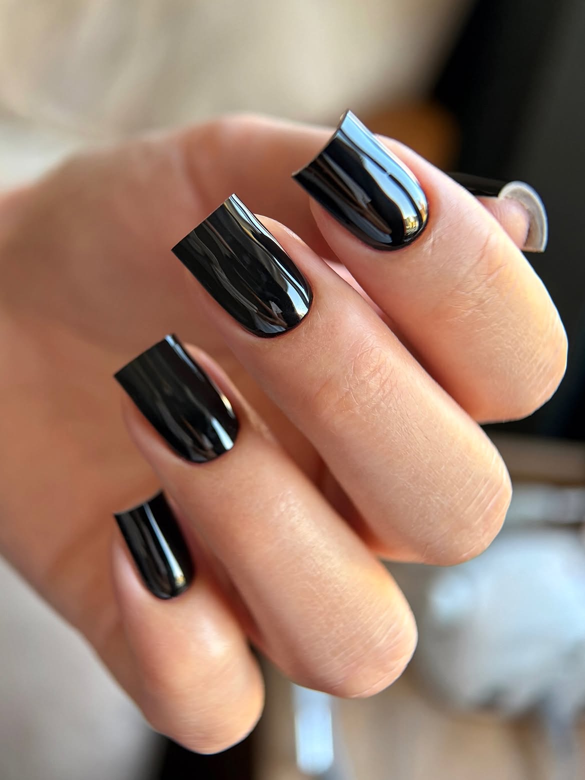 Glossy Jet Black Deep Square Nails