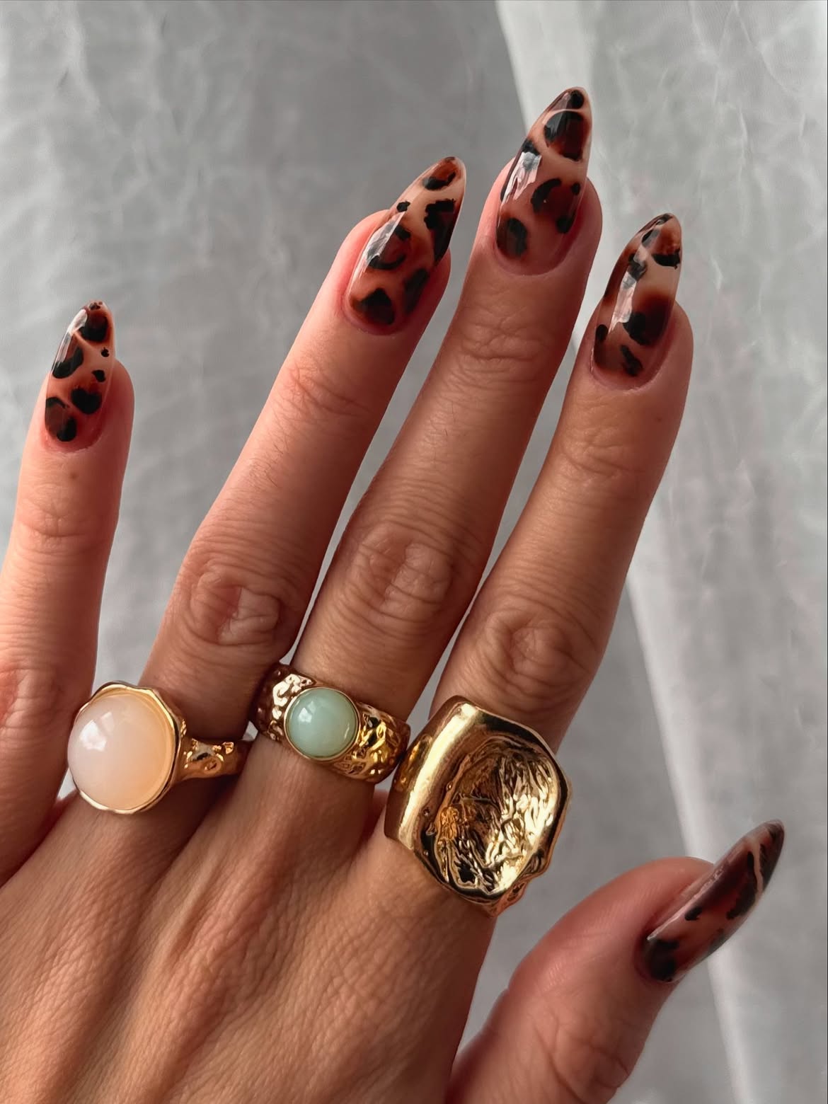 Glossy Leopard Print Almond Nails