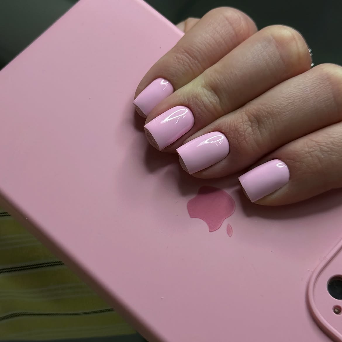 Glossy Pastel Pink Short Squoval Nails