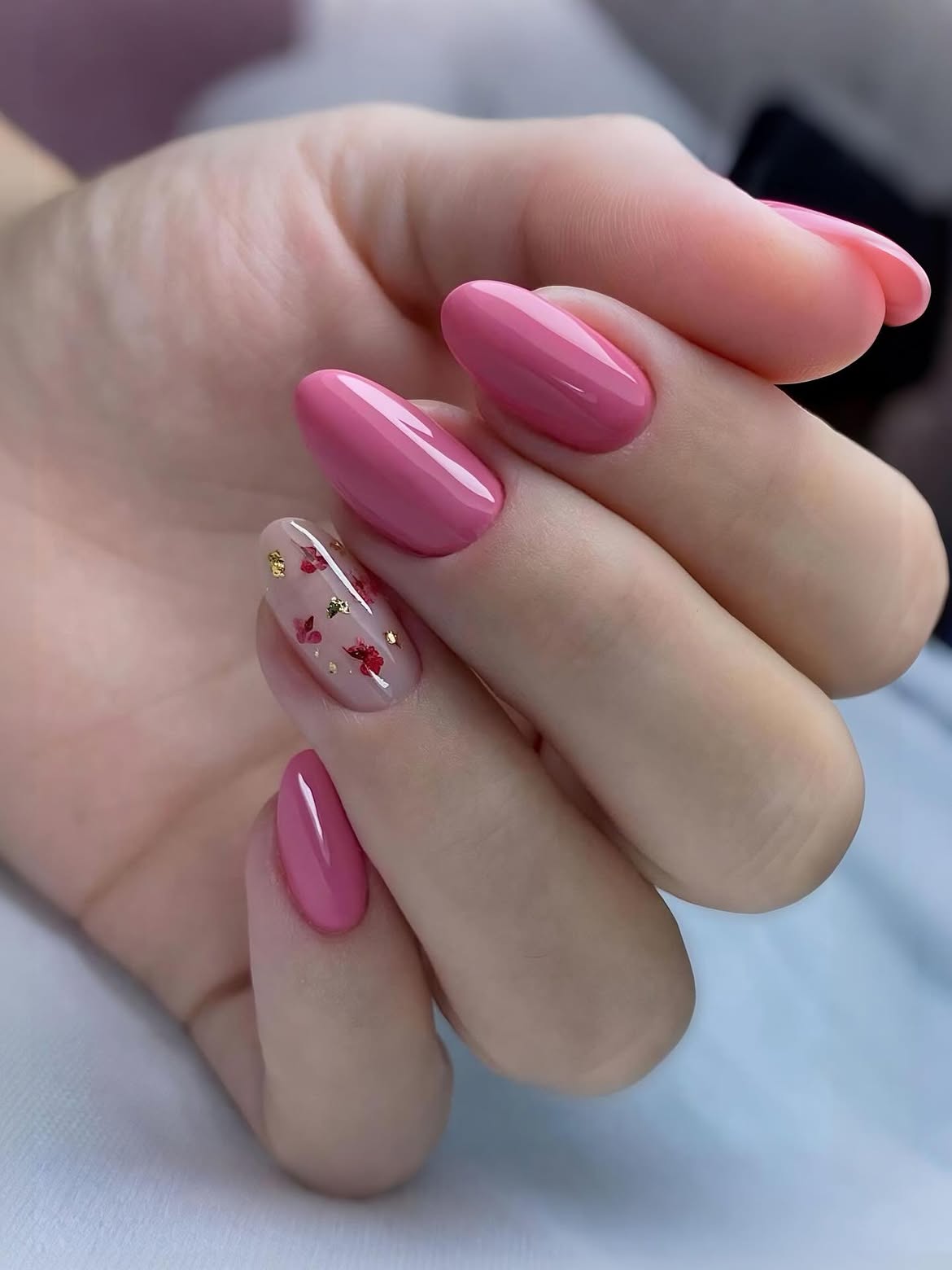 Glossy Pink Jelly Butterfly Accent Nails