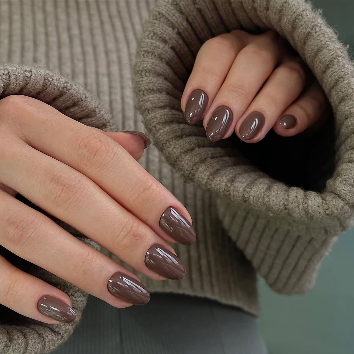 Glossy Rich Chocolate Almond Nails