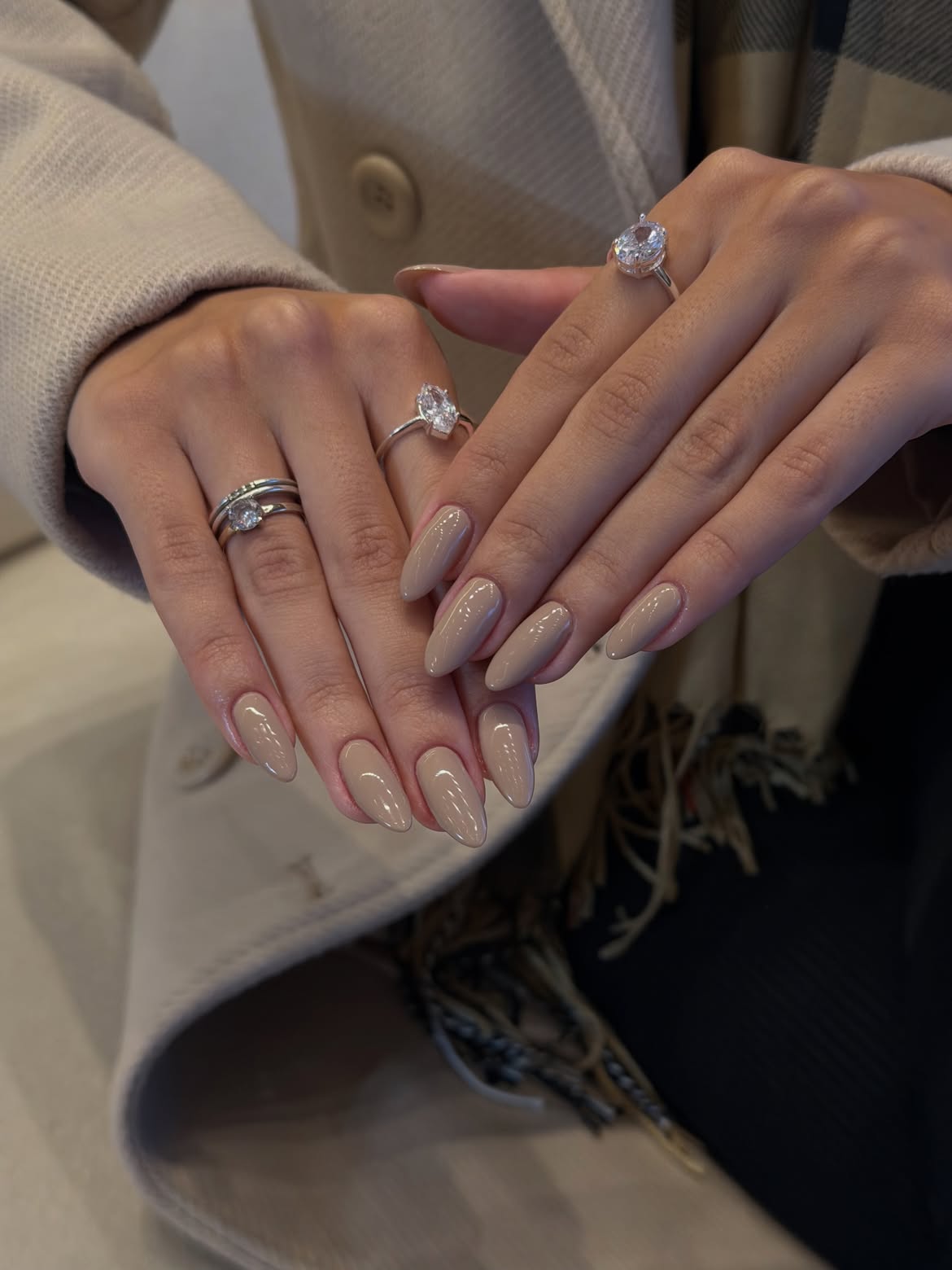 Glossy Taupe Almond Nails