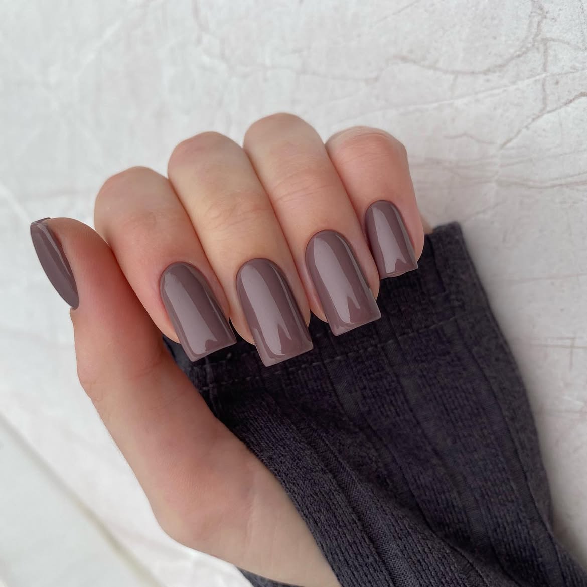 Glossy Taupe Square Nails with Smooth Finish